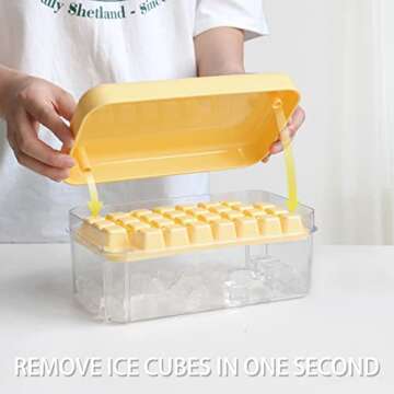 Ice Cube Tray, Square Ice Trays for Freezer with Lid & Bin, Square Ice Cube Mold, 2 Tiers, 1 Ice Buc...