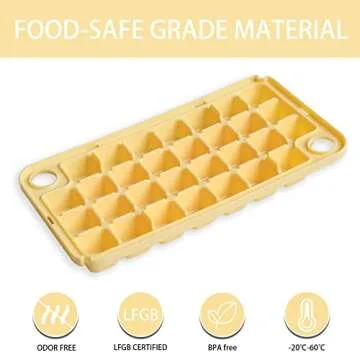 Ice Cube Tray, Square Ice Trays for Freezer with Lid & Bin, Square Ice Cube Mold, 2 Tiers, 1 Ice Bucket and Shovel, Easy Release Stackable Spill-Resistant(Yellow)