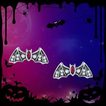 Bat Earrings Halloween Studs for Women - Shysnow 925 Sterling Silver Vintage Black Gothic Vampire Ba...