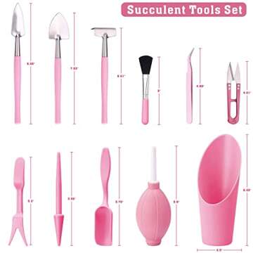 Floral Garden Tools Set,Heavy Duty Gardening Tools for Gardener,Gardening Gifts for Women,Storage Tote Bag,Sleeves,Gloves,Trowel,Transplanter,Rake,Weeder,Cultivator,Pruner,Succulent Hand Tools,Pink