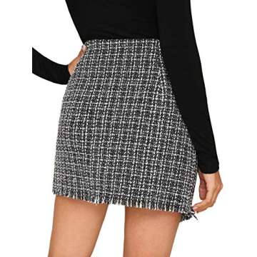 WDIRARA Women's Casual Mid Waist Above Knee Mini Raw Hem Plaid Wrap Skirt