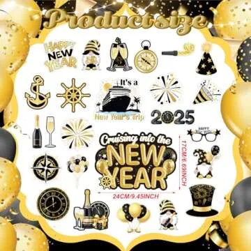 Xuhal 23 Pcs New Year Cruise Door Magnet Gold Black New Year Refrigerator Magnets Gnome Balloon Fridge Magnetic Stickers Garage Magnet for Holiday Car Cabin Door Decor
