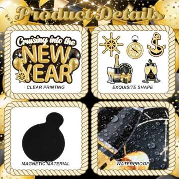 Xuhal 23 Pcs New Year Cruise Door Magnet Gold Black New Year Refrigerator Magnets Gnome Balloon Fridge Magnetic Stickers Garage Magnet for Holiday Car Cabin Door Decor