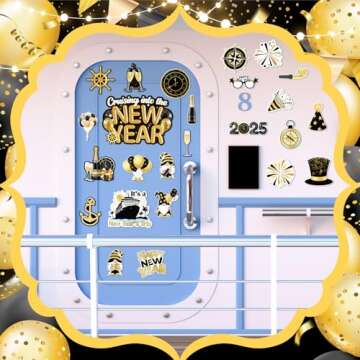 Xuhal 23 Pcs New Year Cruise Door Magnet Gold Black New Year Refrigerator Magnets Gnome Balloon Fridge Magnetic Stickers Garage Magnet for Holiday Car Cabin Door Decor