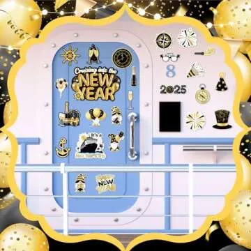 Xuhal 23 Pcs New Year Cruise Door Magnet Gold Black New Year Refrigerator Magnets Gnome Balloon Fridge Magnetic Stickers Garage Magnet for Holiday Car Cabin Door Decor
