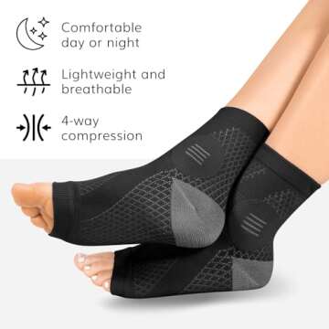 BraceAbility Neuropathy Socks (Pair) - Peripheral Neuritis Compression Diabetic Toeless Foot Sleeves for Nerve Damage Pain in Feet, Ankle Gout, Plantar Fasciitis Relief Brace for Men and Women (S - Black)