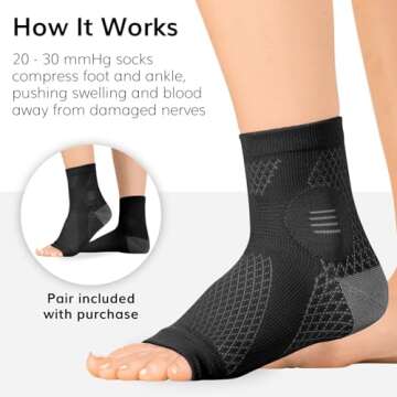 BraceAbility Neuropathy Socks (Pair) - Peripheral Neuritis Compression Diabetic Toeless Foot Sleeves for Nerve Damage Pain in Feet, Ankle Gout, Plantar Fasciitis Relief Brace for Men and Women (S - Black)