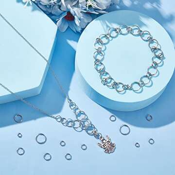 PH PandaHall Jewelry Making Jump Ring, 900 Pcs 6 Sizes Iron Split Rings 18 Gauge Double Loop Jump Ring 4/5/6/7/8/10mm Jewelry Connector with Opener Tool for Earring Bracelet, Platinum