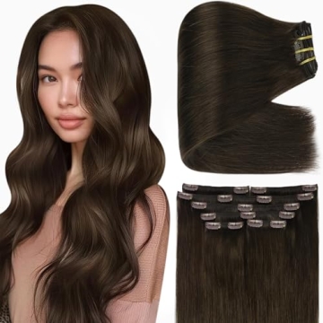 Full Shine Clip in Hair Extensions Dark Brown 22 Inch Thick Hair Extensions Real Human Hair Straight...