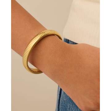 PAVOI Stylish Rhodium Plated Flexible Chunky Bangle for Women - Cobra Bracelet 12mm