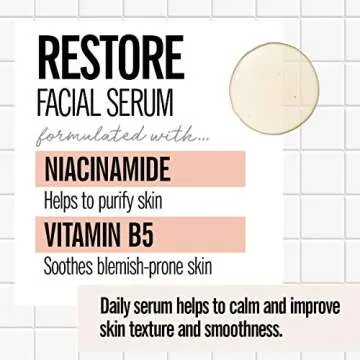 Valjean Labs Facial Serum, Restore | Niacinamide + Zinc | Helps to Reduce Blemishes, Calm Skin, and Smooth and Improve Texture | Paraben Free, Cruelty Free, Made in USA (1.83 oz)