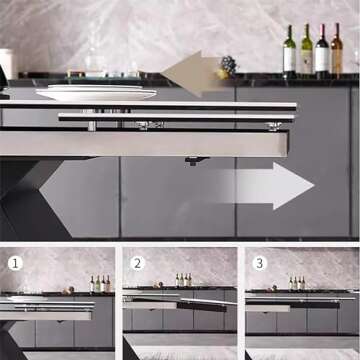 TimesGate Extendable Dining Table for 8-12 Seat, Flexible Stretch, Tabletop Made from Rock Plate and Tempered Glass, Solid Carbon Steel Base, 35.4" D x 94.5" W x 30" H, White Top