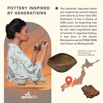 aprikalife - Traditional Japanese Matcha Tea Bowl, Handcrafted Ceramic, Tea Ceremony Cup, White Glaze with Japanese Cherry Blossoms