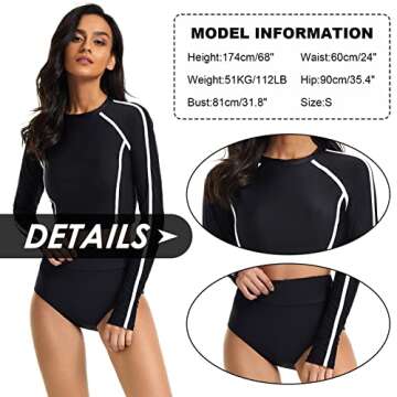 Women 2 Piece Crop Swimsuit Long Sleeve Surfing Tops with Bottom High Waisted UV Protection Bathing Suit Rash Guard Swimwear