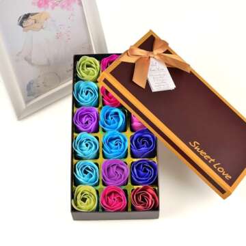 Bath Soap Rose Flower - Rose Petals for Bath, Floral Scented Soap Rose Petals Body Soap in Gift Box for Valentine's Day Anniversary Birthday Mothers Day, Gifts for Her (18 Pcs Colorful)