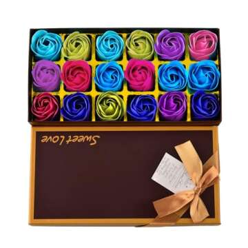 Bath Soap Rose Flower - Rose Petals for Bath, Floral Scented Soap Rose Petals Body Soap in Gift Box for Valentine's Day Anniversary Birthday Mothers Day, Gifts for Her (18 Pcs Colorful)