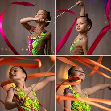 YGEOMER 12pcs Dance Ribbons, Rainbow Gymnastics Ribbon Wands for Kids Dancer, Dance Twirling Sticks Batons Streamers for Artistic Dancing, Talent Shows Dance Floor Party Props