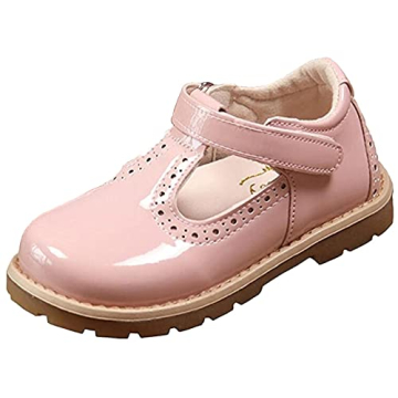 DADAWEN Girl's T-Strap School Uniform Dress Shoe Mary Jane Princess Flat Pink US Size 11 M Little Kid