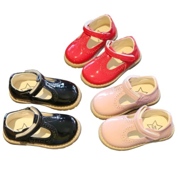 DADAWEN Girl's T-Strap School Uniform Dress Shoe Mary Jane Princess Flat Pink US Size 11 M Little Kid