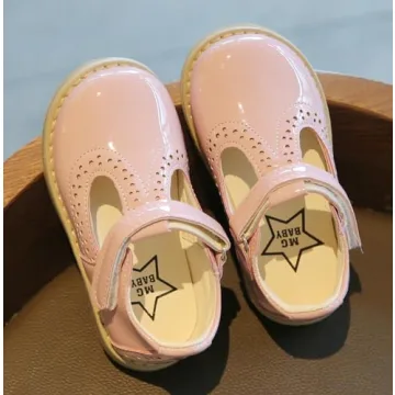 DADAWEN Girl's T-Strap School Uniform Dress Shoe Mary Jane Princess Flat Pink US Size 11 M Little Kid