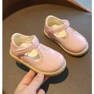 DADAWEN Girl's T-Strap School Uniform Dress Shoe Mary Jane Princess Flat Pink US Size 11 M Little Kid