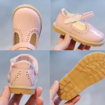 DADAWEN Girl's T-Strap School Uniform Dress Shoe Mary Jane Princess Flat Pink US Size 11 M Little Kid