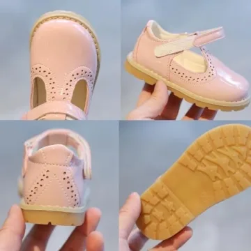 DADAWEN Girl's T-Strap School Uniform Dress Shoe Mary Jane Princess Flat Pink US Size 11 M Little Kid