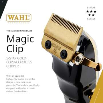Wahl Professional 5 Star Cordless Magic Clip - Gold Clipper with 100 Minute Run Time and Crunch Blad...