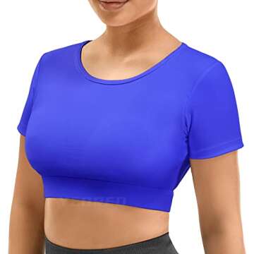 YEOREO Vanessa Women Tee Crop Tops with Removable Pad Workout Backless Gym Shirt Bra Going Out T Shirt Top Blue