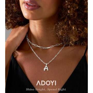 adoyi Bubble Letter Necklace Silver Balloon Initial Necklace for Women Trendy - 18K Gold Plated Laye...
