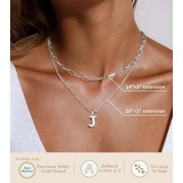 adoyi Bubble Letter Necklace Silver Balloon Initial Necklace for Women Trendy - 18K Gold Plated Layered Bubble Letter C Alphabet Pendant Locket Necklace Stack Set Name Personalized Jewelry Gift