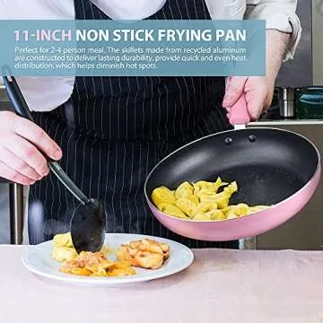 SHINEURI Frying Pans 6 Pieces Nonstick Cookware Set 9.5” and 11” Frying Pan Skillet Pan and Wok with Lid Ceramic Cookware Set
