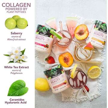 PlantFusion Collagen Beauty Plant Peptides Powder | Vegan Collagen Supplement for Skin Hydration, Elasticity, and More Glowing and Youthful Skin| Gluten-Free, Non-GMO |Peach Mango, 6.35 Ounce