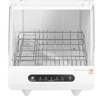 Portable tabletop dishwasher, compact dishwasher, countertop dishwasher, leak-proof drying, 360° spray arm, 5 programmes, for houses, flats and dormitories, white.