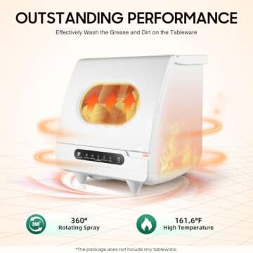 Portable tabletop dishwasher, compact dishwasher, countertop dishwasher, leak-proof drying, 360° spray arm, 5 programmes, for houses, flats and dormitories, white.