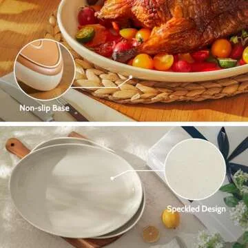 Sweese Oval Serving Platters, 14.5 Inch Dove Grey Porcelain Serving Platters for Party, Large Oval Serving Trays Serving Plates for Fish Dish, Steak, Restaurant, Dessert Shop, Set of 2