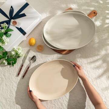 Sweese Oval Serving Platters, 14.5 Inch Dove Grey Porcelain Serving Platters for Party, Large Oval Serving Trays Serving Plates for Fish Dish, Steak, Restaurant, Dessert Shop, Set of 2