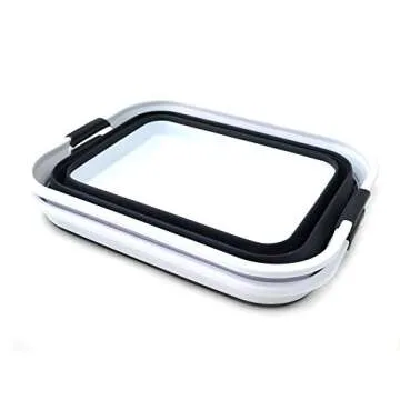 SAMMART 42L(11 gallon) Set of 2 Collapsible Plastic Laundry Basket-Foldable Pop Up Storage Container-Portable Washing Tub-Space Saving,Water capacity 34L(9 gallon) (2 rectangular - strengthen, black)