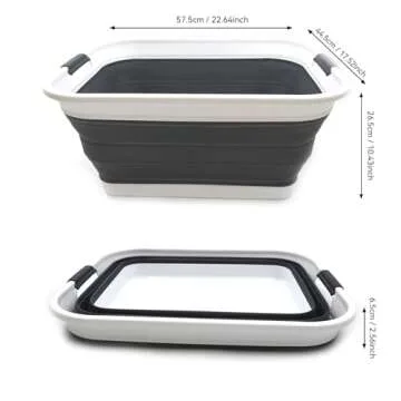 SAMMART 42L(11 gallon) Set of 2 Collapsible Plastic Laundry Basket-Foldable Pop Up Storage Container-Portable Washing Tub-Space Saving,Water capacity 34L(9 gallon) (2 rectangular - strengthen, black)