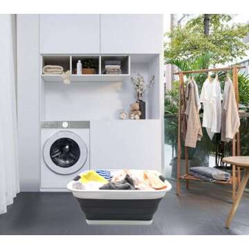 SAMMART 42L(11 gallon) Set of 2 Collapsible Plastic Laundry Basket-Foldable Pop Up Storage Container-Portable Washing Tub-Space Saving,Water capacity 34L(9 gallon) (2 rectangular - strengthen, black)