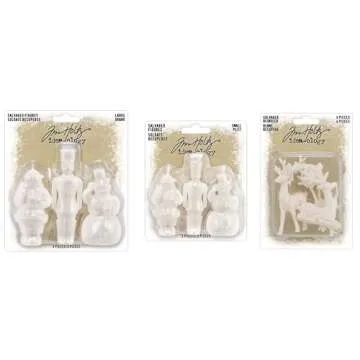 Tim Holtz Idea-Ology 2023 Christmas Holiday Salvaged Figures - Large & Small + Salvaged Reindeer - Bundle of Three Items