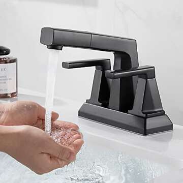 MIAOHUI Matte Black 3 Hole Bathroom Sink Faucet with Sprayer