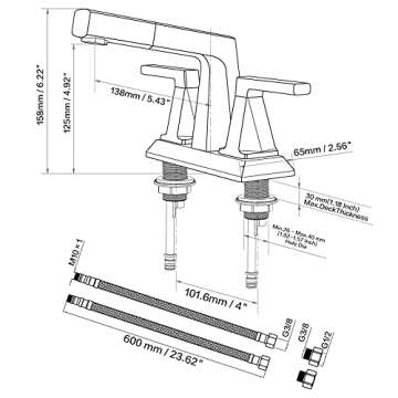 MIAOHUI Matte Black 3 Hole Bathroom Sink Faucet with Sprayer