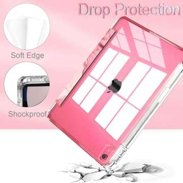 Feams Case for iPad (A16) 11th Generation 11 Inch 2025, iPad 10th Generation Case 10.9 Inch 2022, Slim iPad A16 /10th Gen Case Clear Back Cover with Pencil Holder & Auto Sleep, Pink Marble