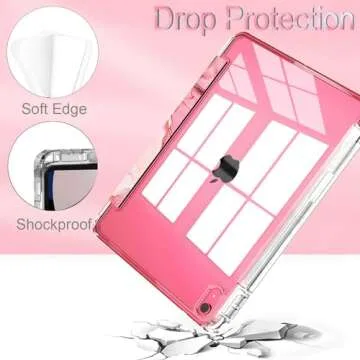 Feams Case for iPad (A16) 11th Generation 11 Inch 2025, iPad 10th Generation Case 10.9 Inch 2022, Slim iPad A16 /10th Gen Case Clear Back Cover with Pencil Holder & Auto Sleep, Pink Marble