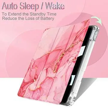 Feams Case for iPad (A16) 11th Generation 11 Inch 2025, iPad 10th Generation Case 10.9 Inch 2022, Slim iPad A16 /10th Gen Case Clear Back Cover with Pencil Holder & Auto Sleep, Pink Marble