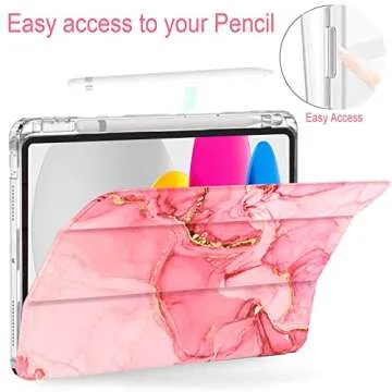Feams Case for iPad (A16) 11th Generation 11 Inch 2025, iPad 10th Generation Case 10.9 Inch 2022, Slim iPad A16 /10th Gen Case Clear Back Cover with Pencil Holder & Auto Sleep, Pink Marble