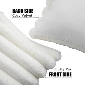 Neelvin Cream White Faux Fur Pillow Covers Set of 2