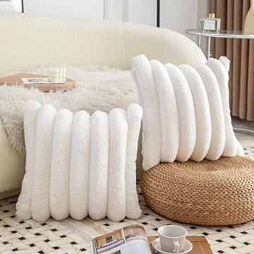 Neelvin Cream White Faux Fur Pillow Covers Set of 2