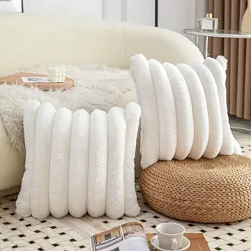 Neelvin Cream White Faux Fur Pillow Covers Set of 2
